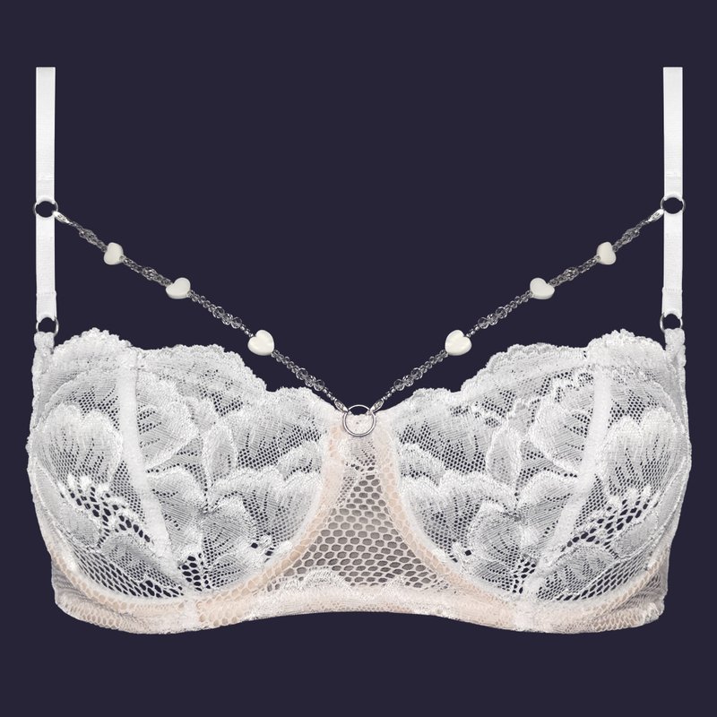 Floral lace bra - Sexy lingerie - White lace underwear - Wedding balconette bra - Women's Underwear - Polyester White