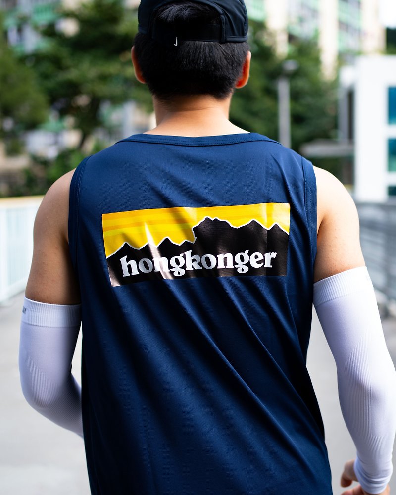 Dark Blue Lion Rock HongKonger Training Tank | Hong Kong Design Immigration Gift Campaign - Women's Sportswear Tops - Other Man-Made Fibers Blue