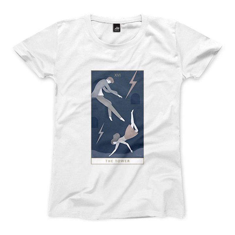 XVI | The Tower - White - Women's T-Shirt - เสื้อยืดผู้หญิง - ผ้าฝ้าย/ผ้าลินิน 