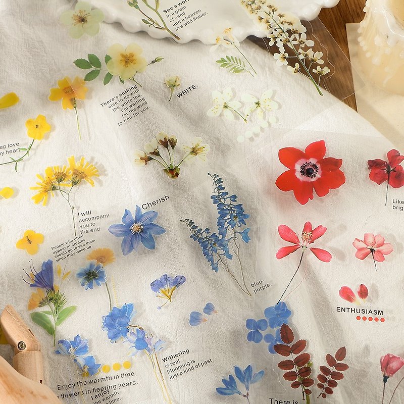 Hisome PET hand account sticker [Small Flower Sea] Waterproof transparent flower series hand account decoration - Stickers - Paper 