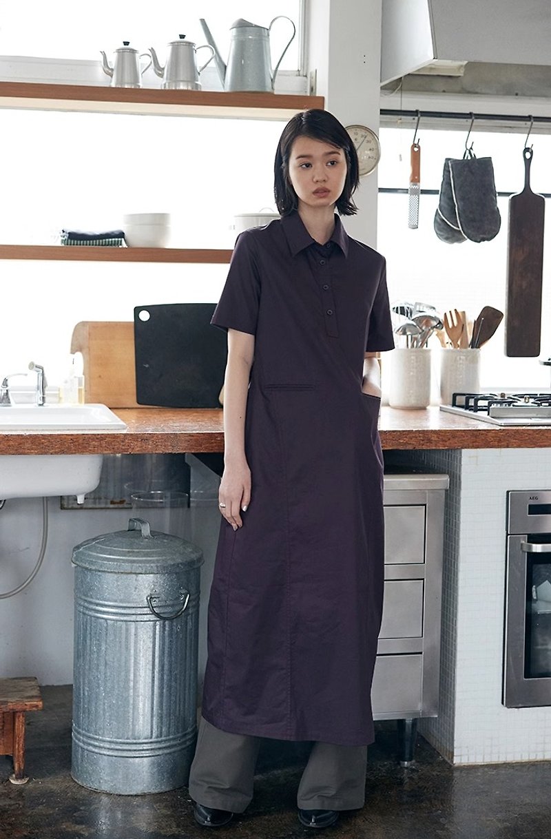 Japanese style short sleeve shirt dress - กระโปรง - วัสดุอื่นๆ สีม่วง