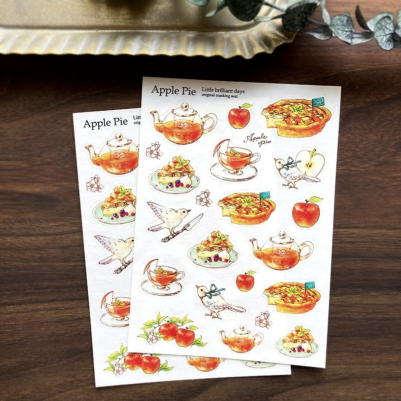 マスキングシール ApplePie　アップルパイと紅茶 りんご - シール - 紙 レッド