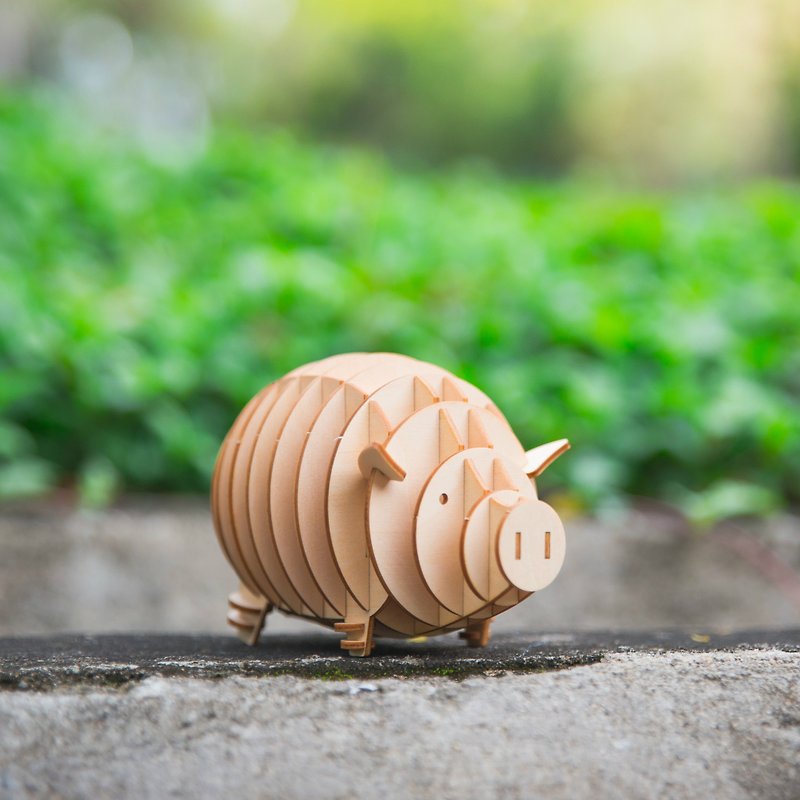 Jigzle 3D立體拼圖系列 - 木質小豬存錢罐拼圖 - 超療癒 - 木工/竹藝/紙雕 - 木頭 咖啡色