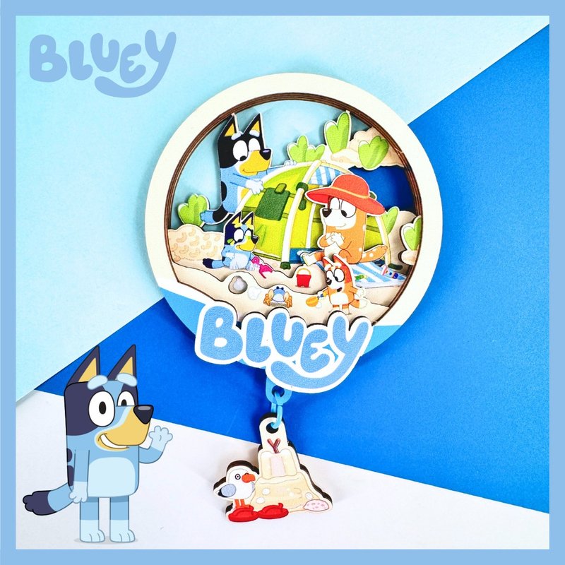 Bluey マグネットステッカーチャーム - 置物 - 木製 ブルー