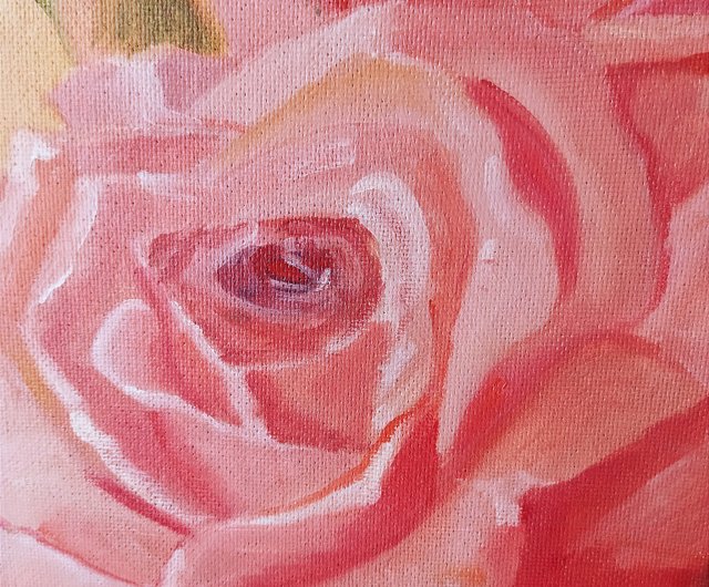 ピンクのバラの花の油絵は額装 - ショップ paintingsKateArt