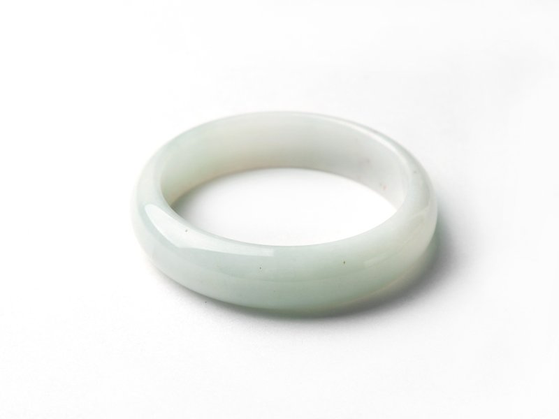 Wen Yue | Fine waxy type / light green white jade / peace bracelet / hand size 19 | natural grade A jadeite bracelet - Bracelets - Jade White