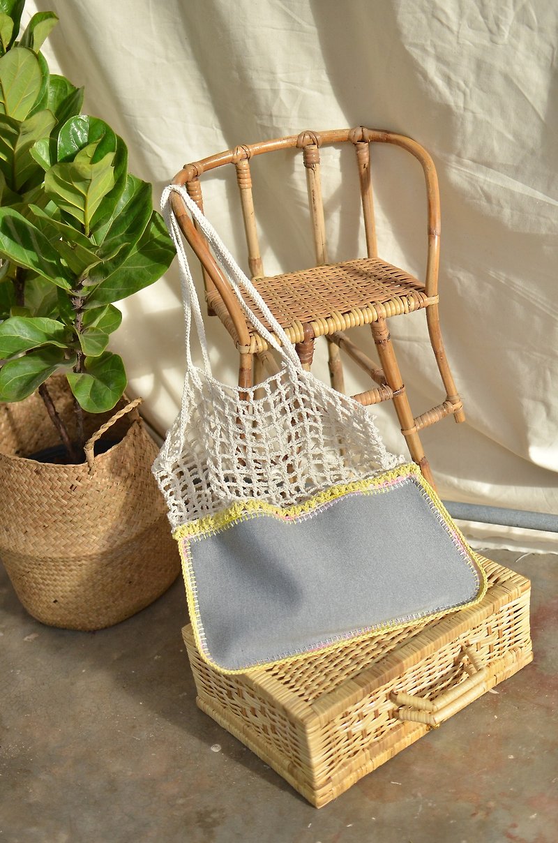 Grey white Gradie crochet bag - Messenger Bags & Sling Bags - Other Materials Gray