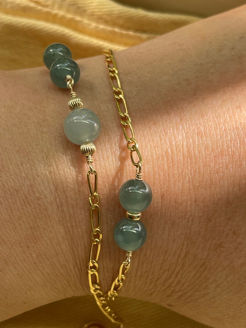 Bald cypress//Natural jade A grade blue water clear water American 14KGF accessories bracelet - สร้อยข้อมือ - หยก 