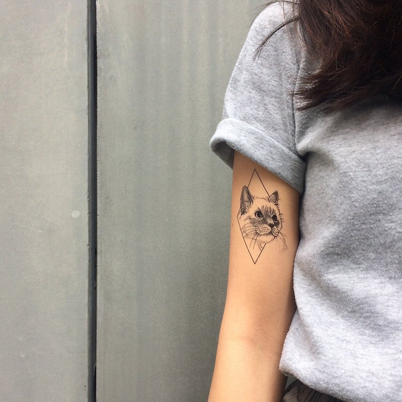 cottontatt cat geometric temporary tattoo sticker - สติ๊กเกอร์แทททู - กระดาษ สีดำ