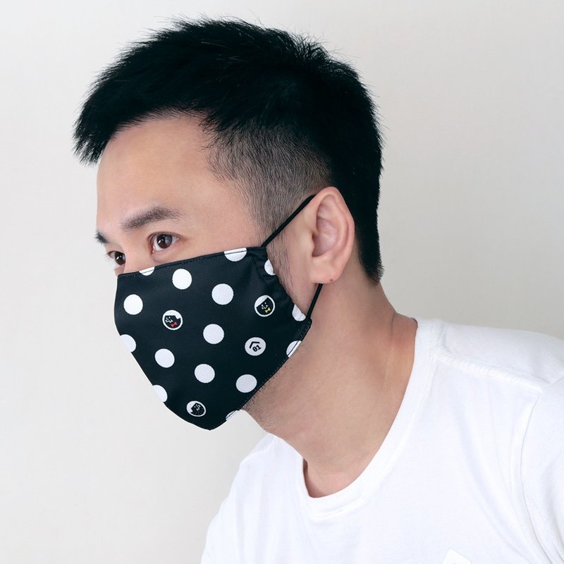 好友點點 兩用型立體口罩套 / 可置濾材 - 口罩/口罩收納套 - 棉．麻 黑色
