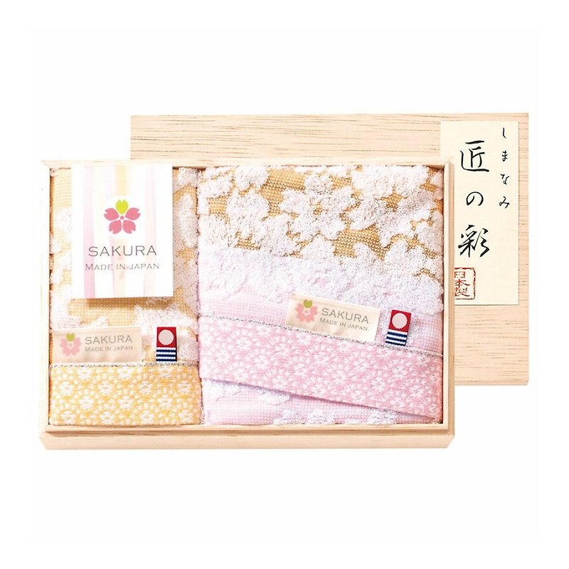 Imabari craftsman white cherry blossom exquisite gift box group (square towel x1 + towel x1) - Towels - Cotton & Hemp Pink