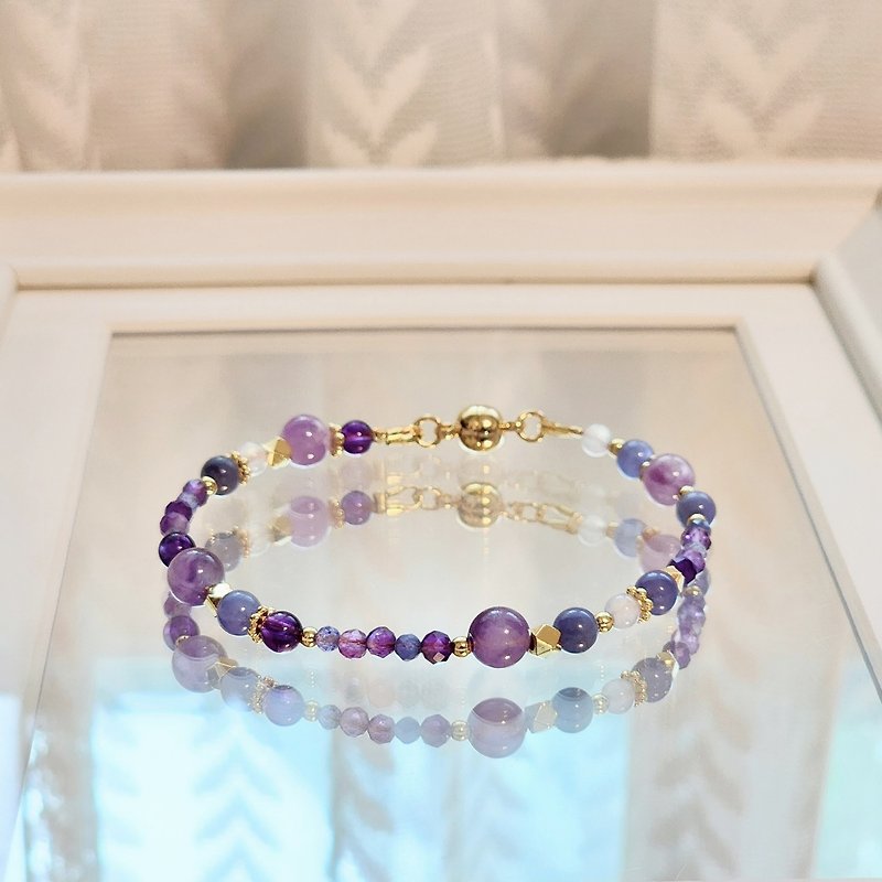 紫蝴蝶 | 紫水晶 丹泉石 二月誕生石 天然水晶手鍊 長度可調 - 手鍊/手環 - 半寶石 紫色
