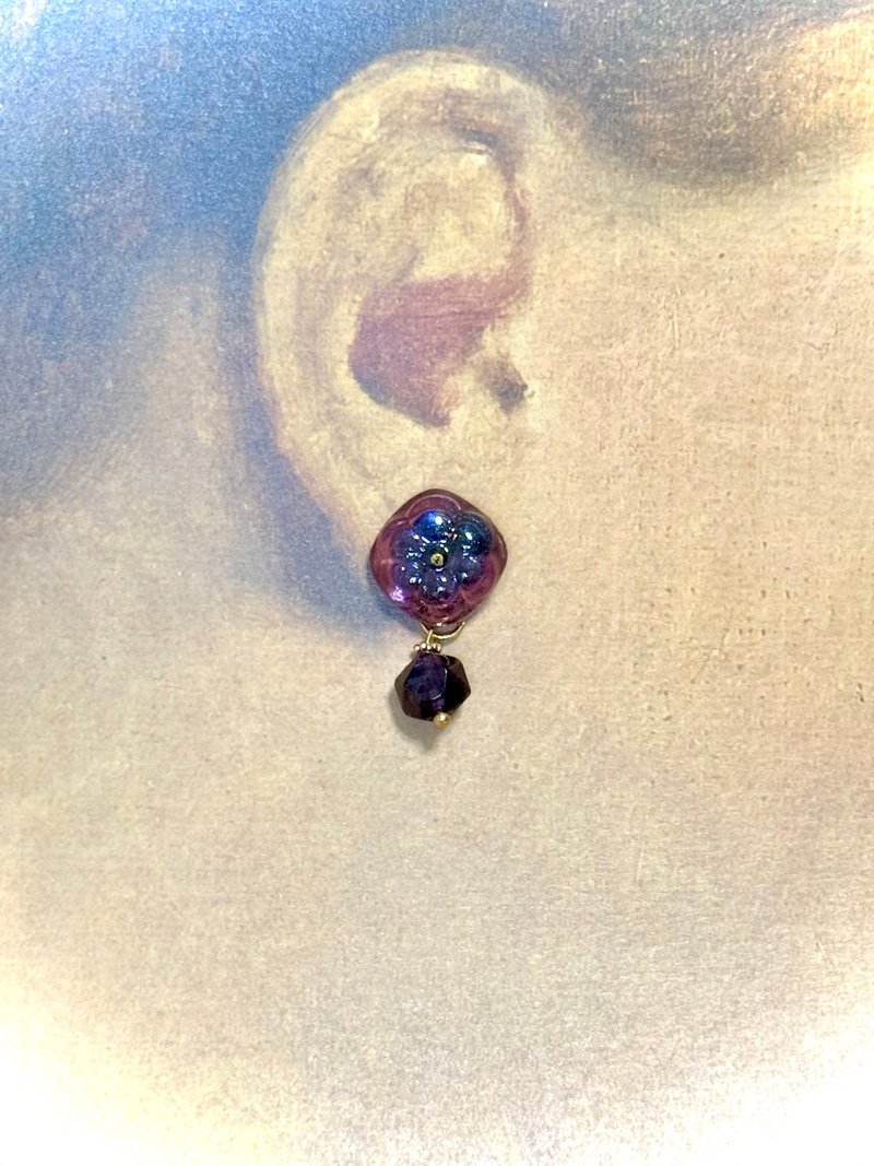 水晶系列 - 紫花與紫水晶耳環 - 耳環/耳夾/耳骨夾 - 水晶 紫色