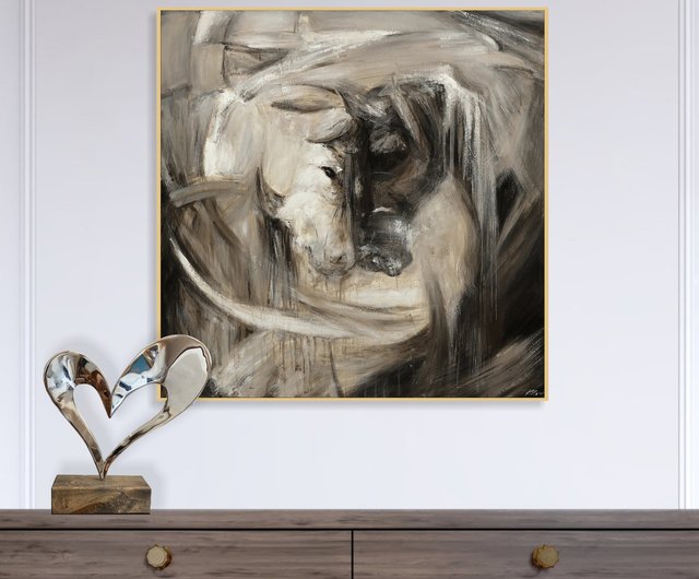 キャンバスに描かれた馬の油絵 抽象的な馬の愛の絵画 馬の芸術