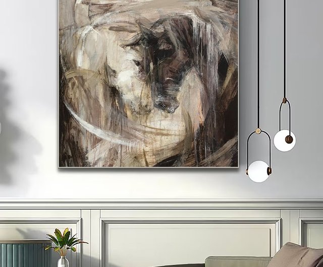 キャンバスに描かれた馬の油絵 抽象的な馬の愛の絵画 馬の芸術