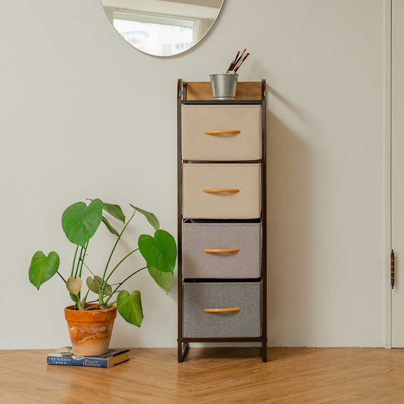 [ikloo] Four-layer drawer storage cabinet with Japanese style and different materials (storage box/handle drawer cabinet/linen collection) - Shelves & Baskets - Cotton & Hemp 