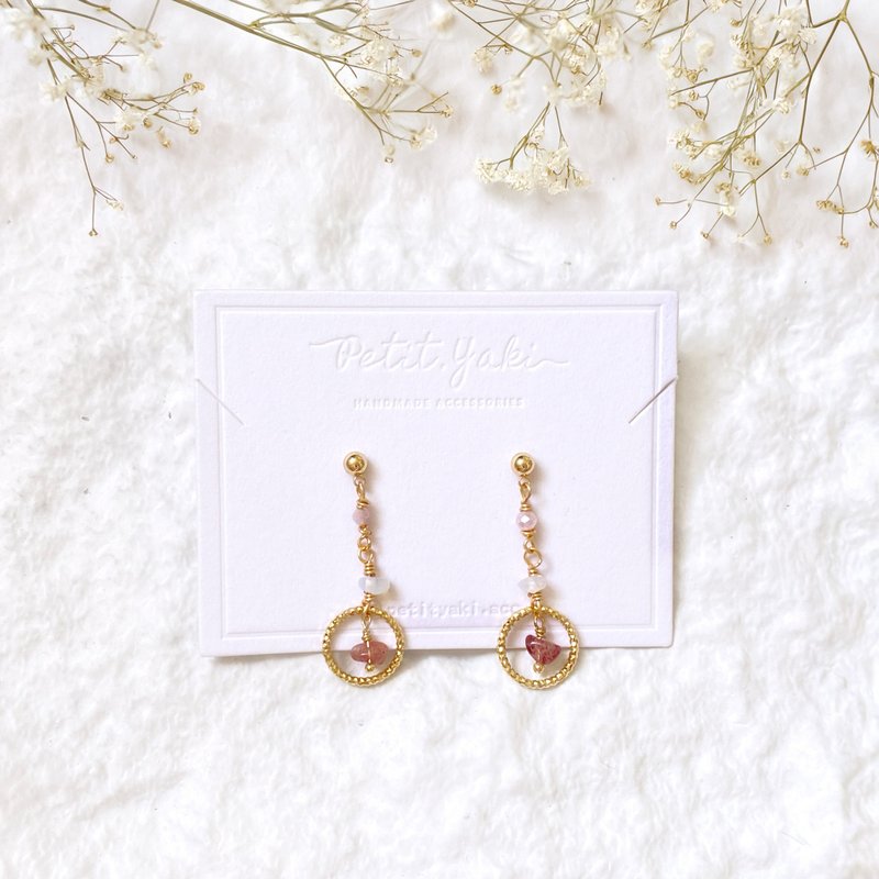 Heart of Bliss | Strawberry Quartz Earrings - ต่างหู - คริสตัล สีแดง