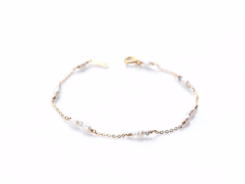 14kgf-mystic topaz & pearl bracelet(size order) - 手鍊/手鐲 - 寶石 白色