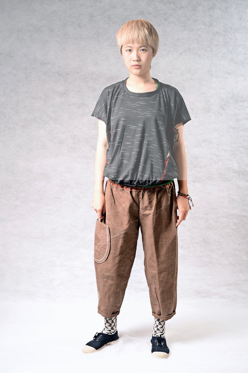 Cropped trousers with large pockets (brick red/azure blue/ Khaki) - กางเกงขายาว - ผ้าฝ้าย/ผ้าลินิน หลากหลายสี