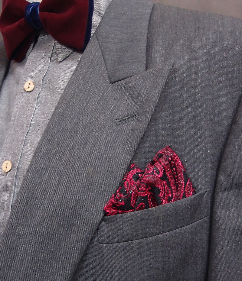 玫紅黑電繡口袋巾 pocket square 方便快速懶人用 - 領帶/領帶夾 - 其他人造纖維 紅色
