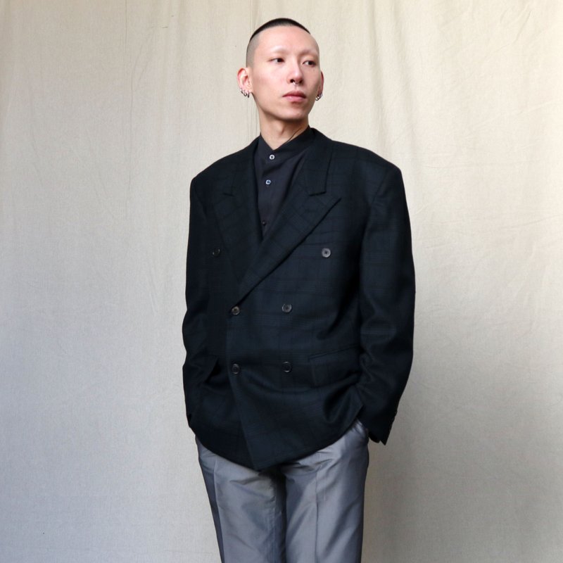 南瓜Vintage。古著 義大利製 Gianni Versace 高級 西裝 外套 - 男西裝外套 - 羊毛 綠色