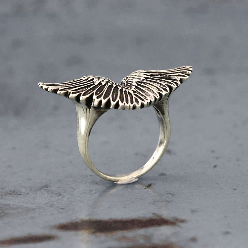angel wing ring silver sterling GOTHIC SILVER Bird fly Biker gift for her women - General Rings - Other Metals Silver