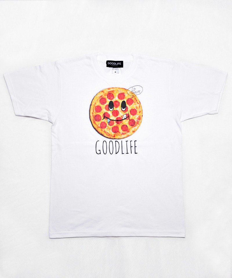 グッドライフトーキョー”PIZZA FACE"WHITE MENS - 男 T 恤 - 棉．麻 白色