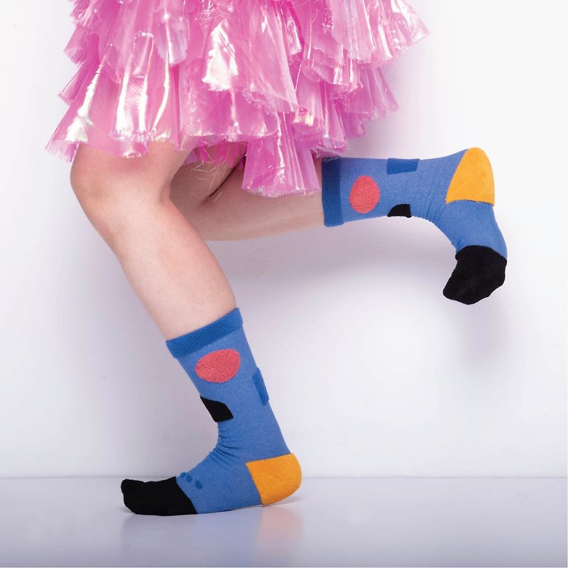 MY INNER BEAUTY - JIWA Blue Reversible Crew Socks - ถุงเท้า - ผ้าฝ้าย/ผ้าลินิน สีน้ำเงิน