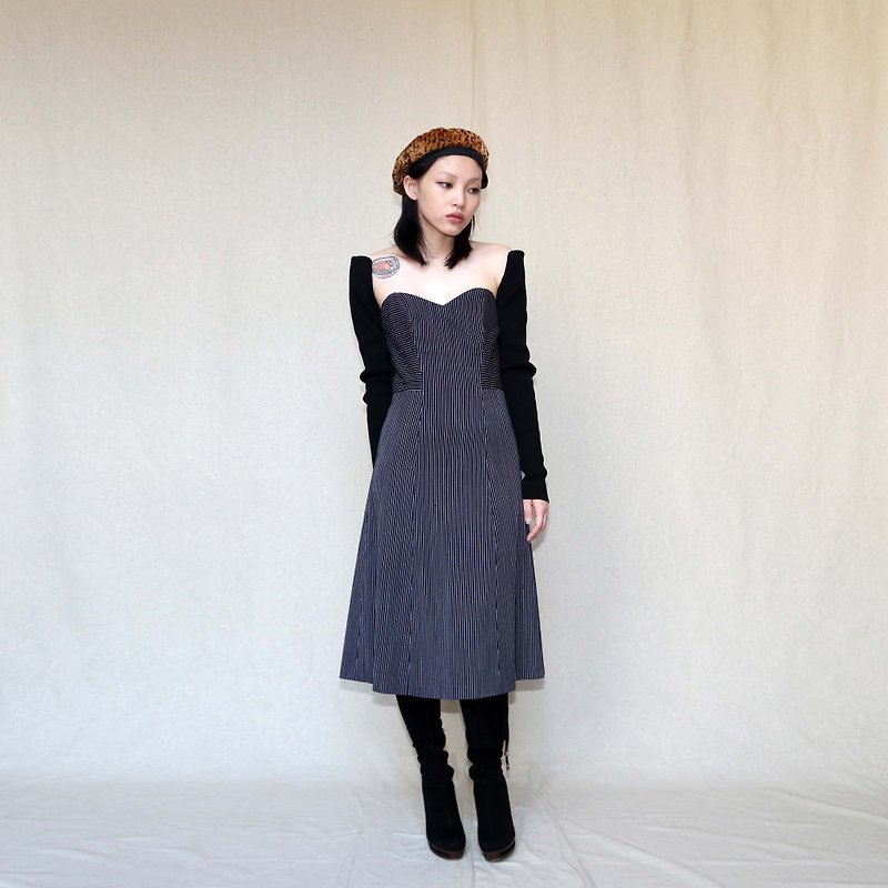 南瓜Vintage。Kenzo 海軍藍 條紋 平口 洋裝 - 洋裝/連身裙 - 羊毛 藍色
