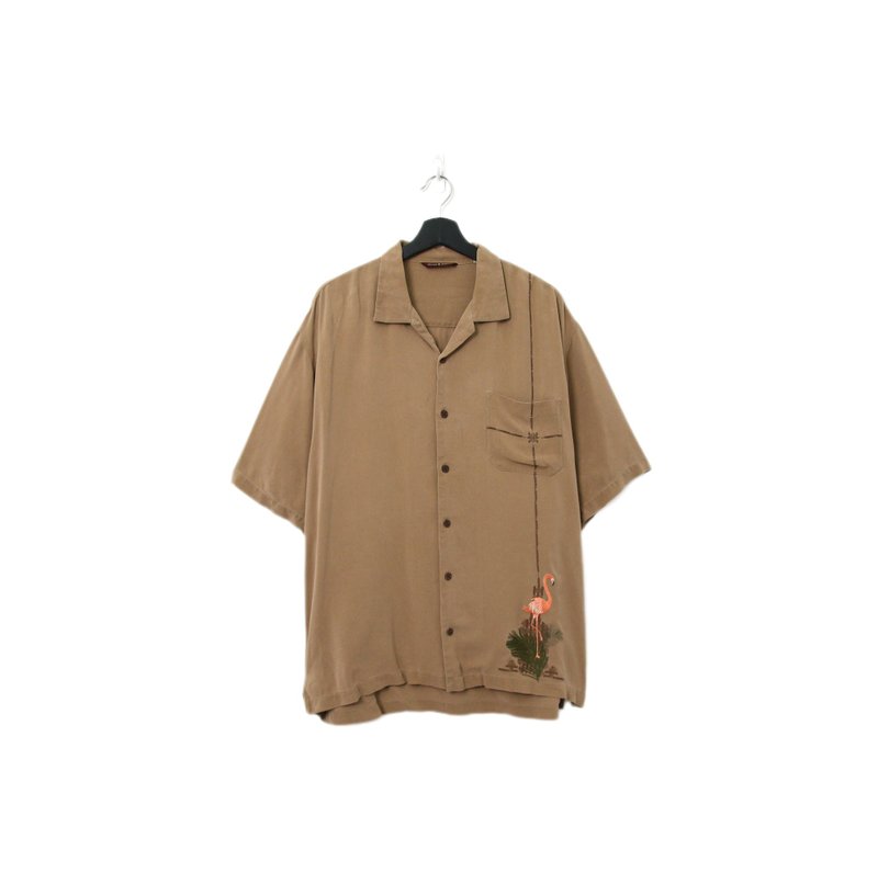 Back to Green-夏威夷襯衫 彩色刺繡 紅鶴 ht-21/vintage shirts - 男襯衫/休閒襯衫 - 棉．麻 