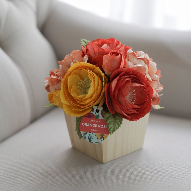 WP106 : Flower Wooden Pot Table Decoration Glory Orange Size 5"x5.5" - Items for Display - Paper Orange