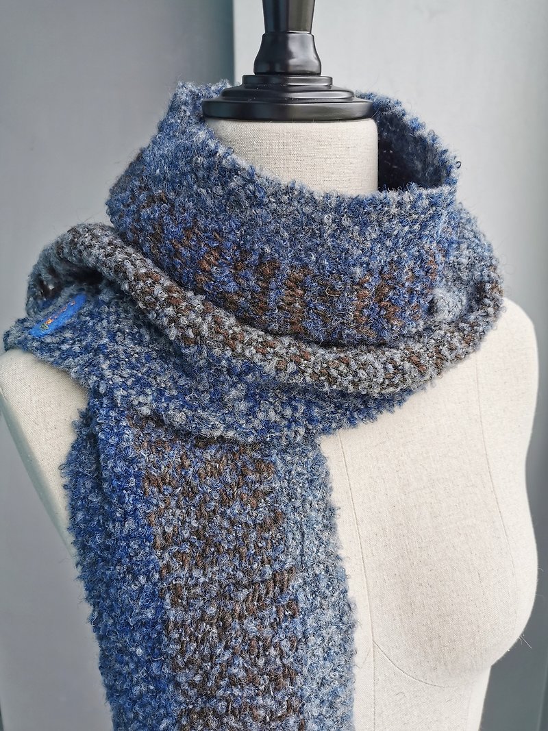 Handwoven by Beatrice | 手織圈圈羊毛羊駝小圍巾 - 圍巾/披肩 - 羊毛 藍色