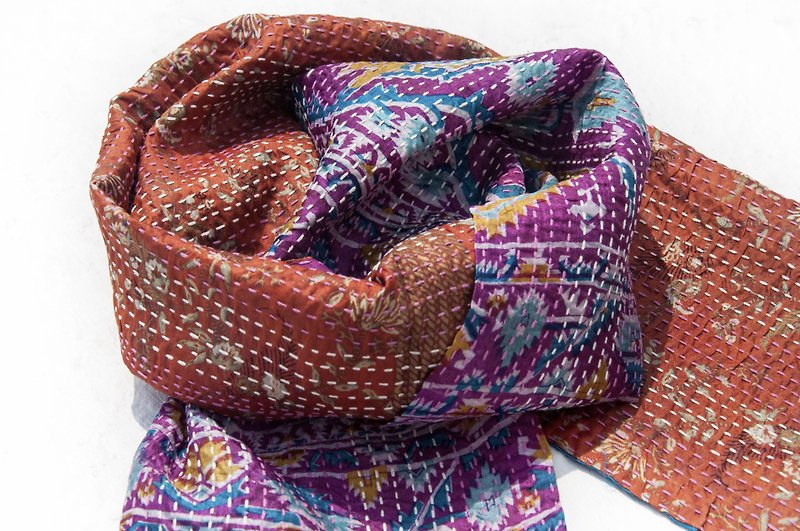 Embroidered silk scarf/Silk embroidered scarf/Hand-sewn sari silk scarf/Indian silk embroidered scarf-Turkey - Knit Scarves & Wraps - Silk Multicolor