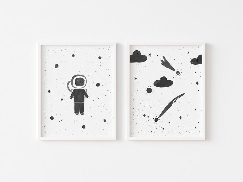 Astronaut and Shooting star prints for nursery, Digital download, A4, A3, 8x10 - Other - Other Materials Black