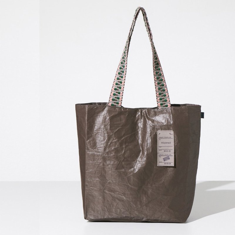 Miyansol韓國皺皺托特包(長背帶)-焙茶司康 防水輕量通勤款 - 側背包/斜背包 - 紙 灰色
