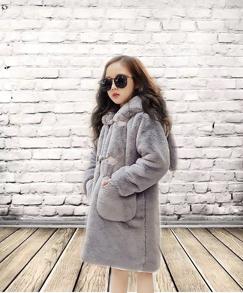 Cutie Bella Hairy Bunny Hooded Ears Horn Button Coat Jacket Gray - Coats - Polyester 
