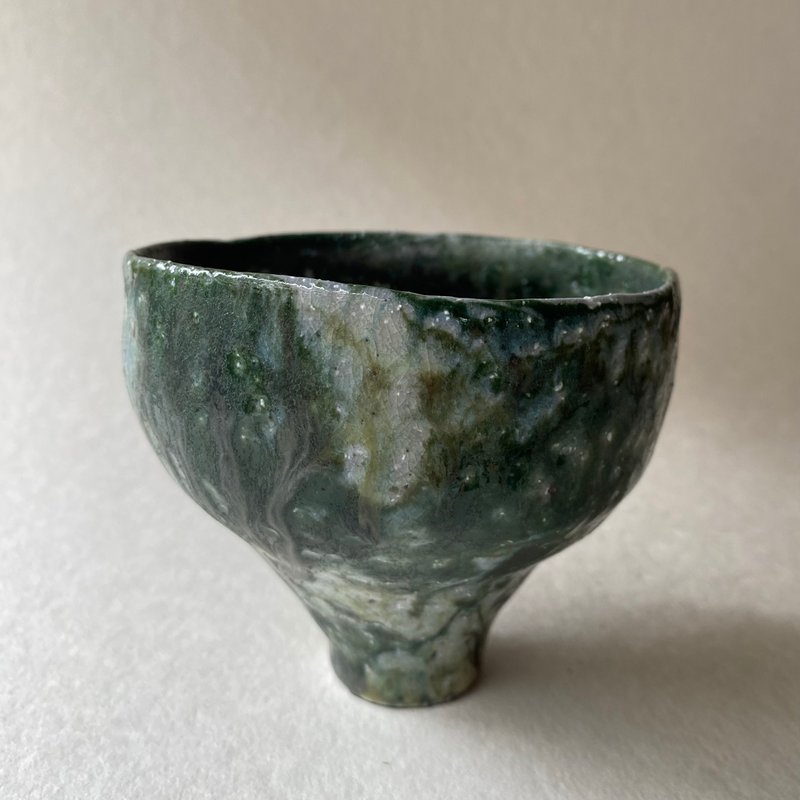 陶/柴燒/絞胎/流釉完美的杯/附木盒 - 茶壺/茶杯/茶具 - 陶 綠色