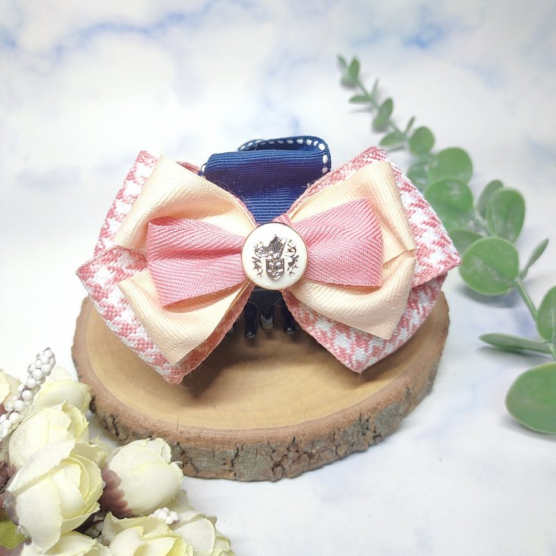 粉色千鳥格-鯊魚夾香蕉夾彈簧夾 - 髮夾/髮圈 - 棉．麻 粉紅色