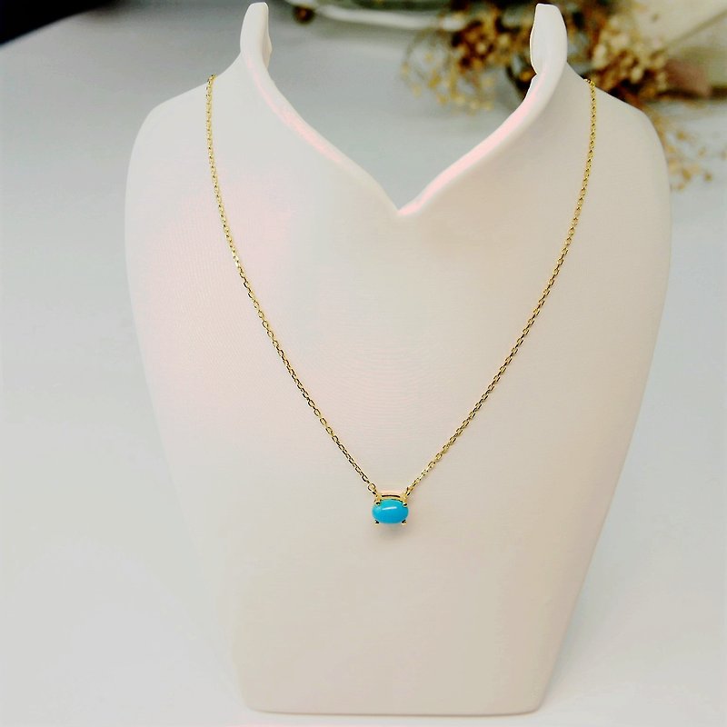 || Birthstone for December || Single turquoise 925 sterling silver yellow K color superfine collarbone necklace - Collar Necklaces - Gemstone Blue