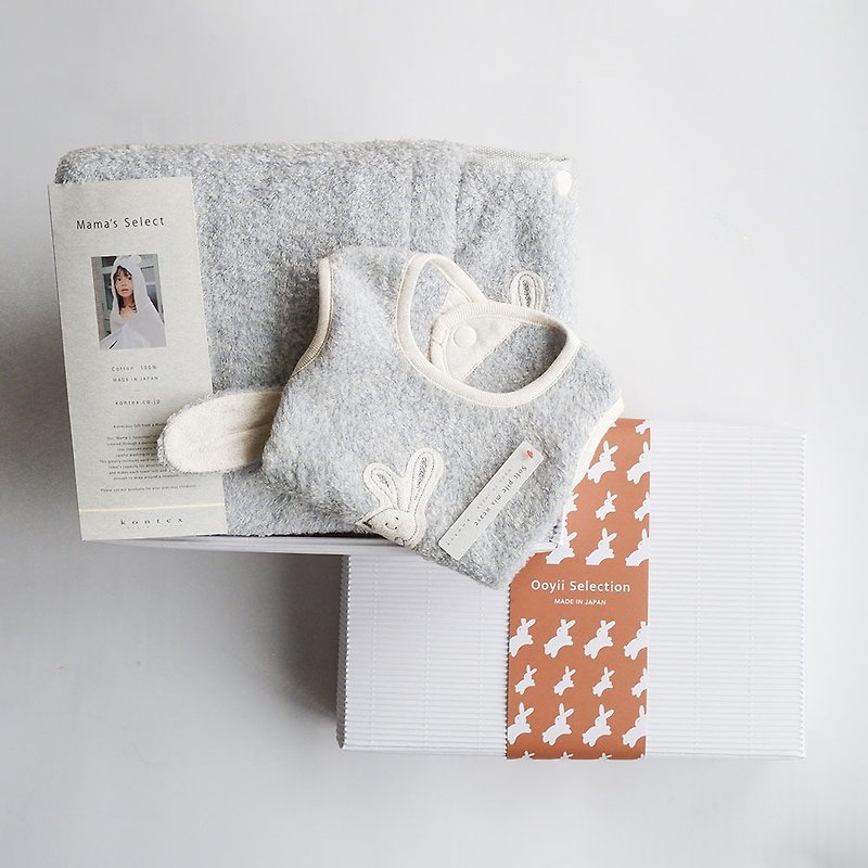 [kontex] Imabari Chouette Series Hooded Bath Towel/Saliva Towel Gift Box - Rabbit (with bag) - ของขวัญวันครบรอบ - ผ้าฝ้าย/ผ้าลินิน หลากหลายสี