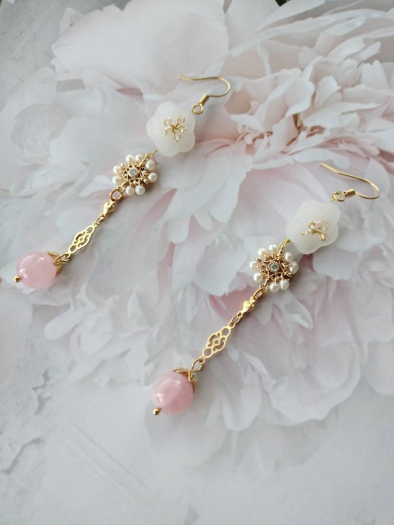 Pink Lady Series-Plum Blossom - Earrings & Clip-ons - Other Materials Pink