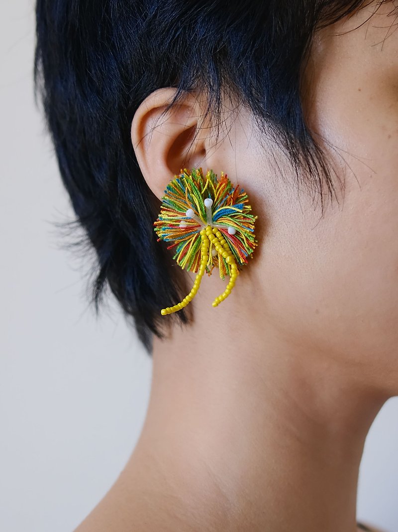 Colorful Circle Beaded Earrings Stud Earrings - Earrings & Clip-ons - Cotton & Hemp Multicolor