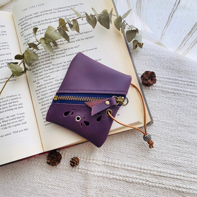 Block Key Coin Purse - Purple - กระเป๋าใส่เหรียญ - หนังแท้ สีม่วง