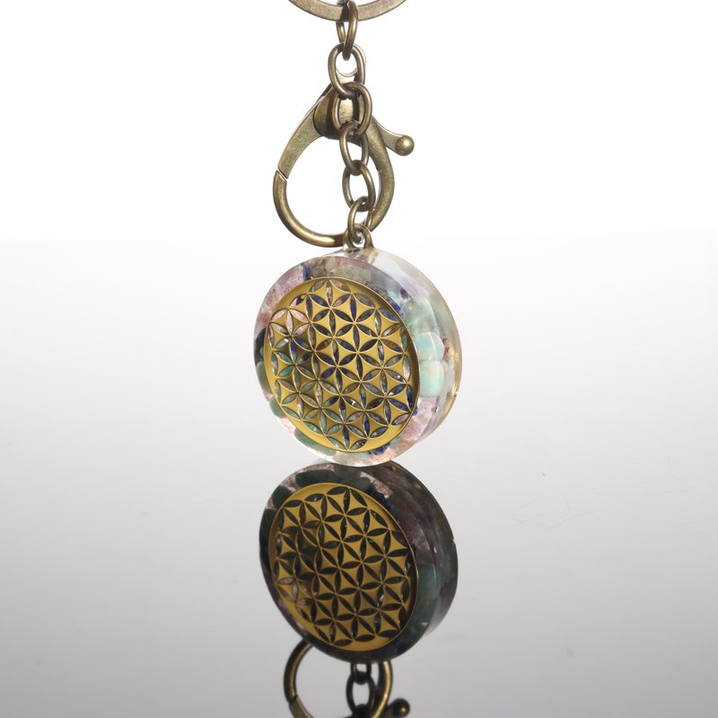 Blue energy flower of life key ring / pendant can be changed necklace natural mineral crystal therapy - ที่ห้อยกุญแจ - เครื่องประดับพลอย สีน้ำเงิน
