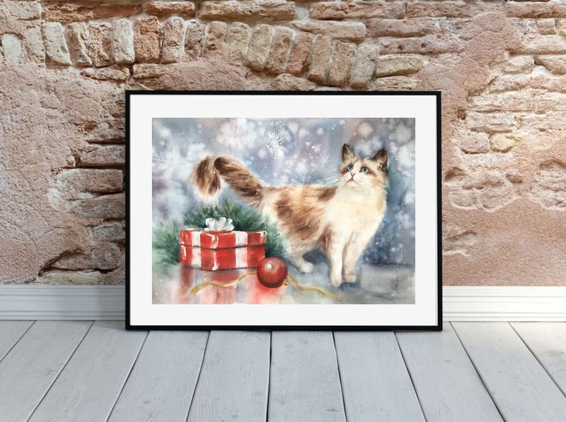 Cat Painting Original Watercolor Home Decorating - โปสเตอร์ - กระดาษ หลากหลายสี