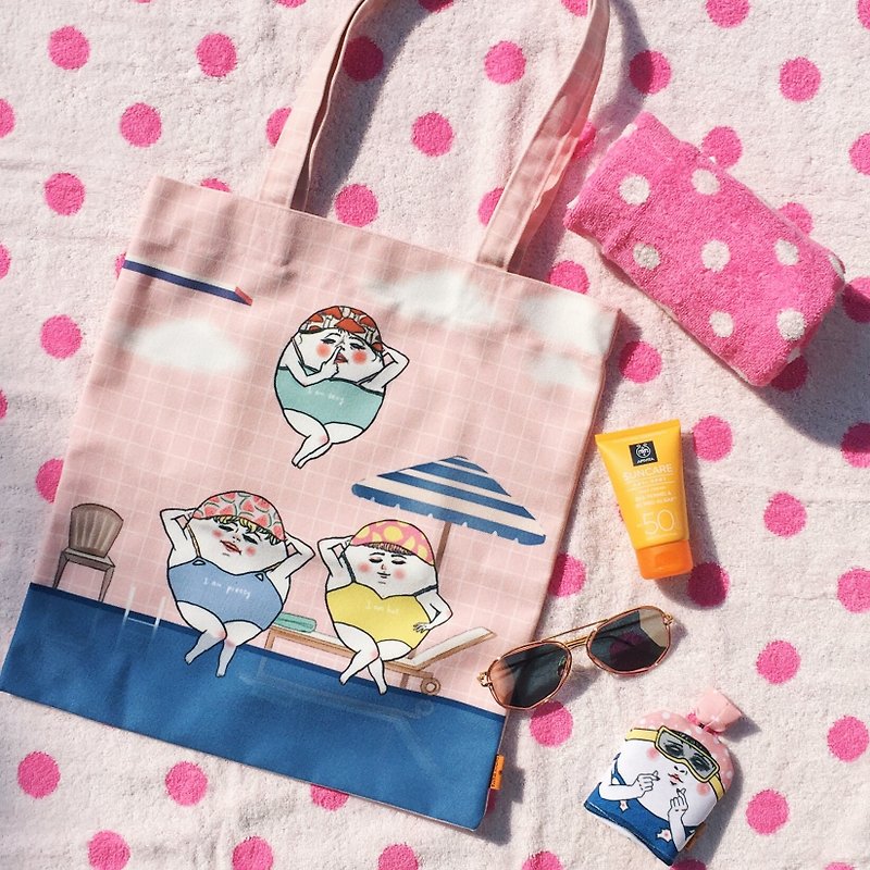 Bikini egg party / tote bag - Messenger Bags & Sling Bags - Cotton & Hemp Pink