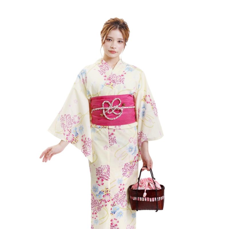 Women's yukata and obi 2-piece set F size x27-47 yukata - อื่นๆ - ผ้าฝ้าย/ผ้าลินิน สีเหลือง