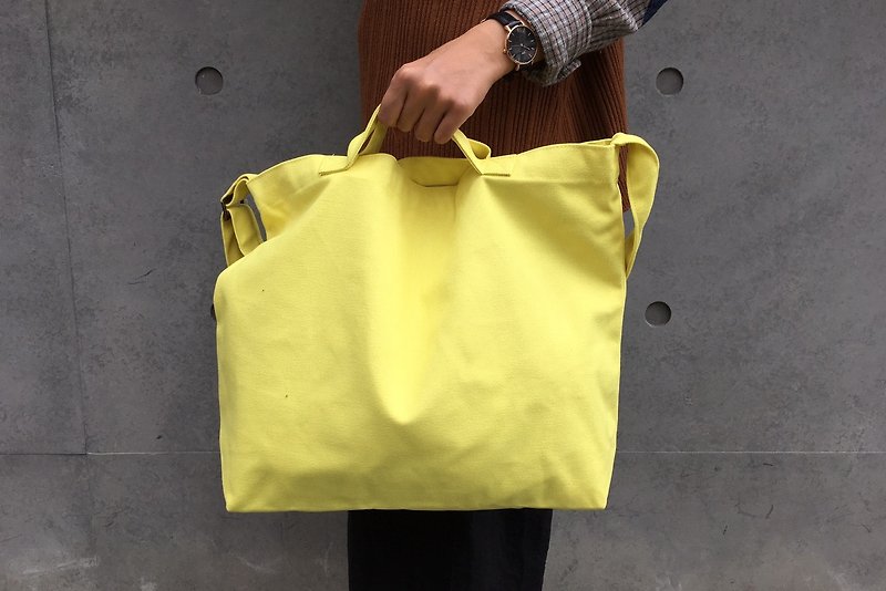 斜背手提兩用袋-黃檸檬 - 側背包/斜孭袋 - 棉．麻 黃色