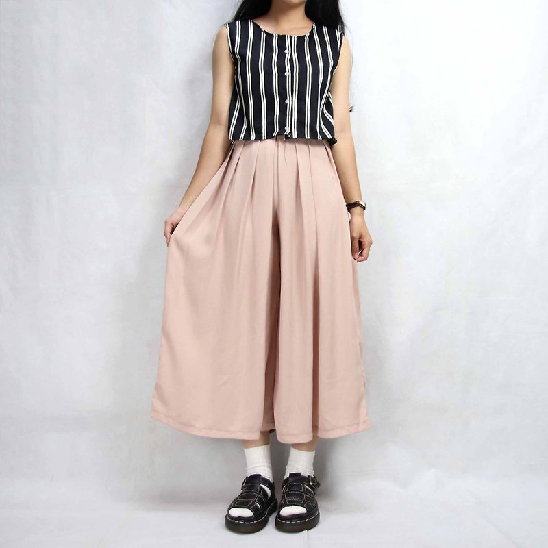 Tsubasa.Y 古着屋012 Ancient trousers skirt, hakama powder, pink pigment, wide pants, high waist - Women's Shorts - Polyester Pink