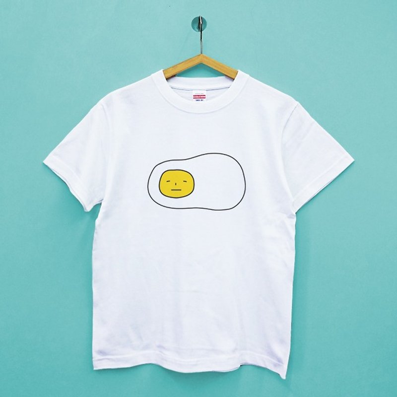【客製化禮物】Lazy Egg 純棉柔感T恤 - 帽T/大學T - 棉．麻 白色